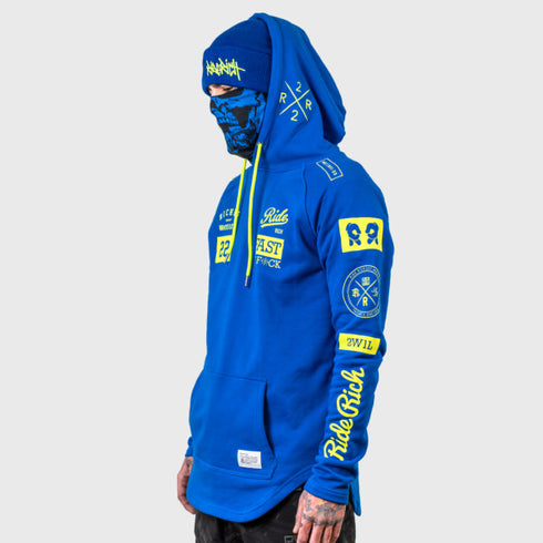 Ride Rich GP Scoop Motorcycle Hoodie - Blue/Yellow
